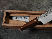 Detail of knife care and safty use instructions for a handmade knife in a crafted wooden box