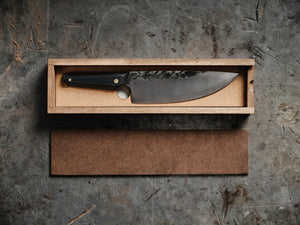 Hand forged chef knife in a hand made wooden box