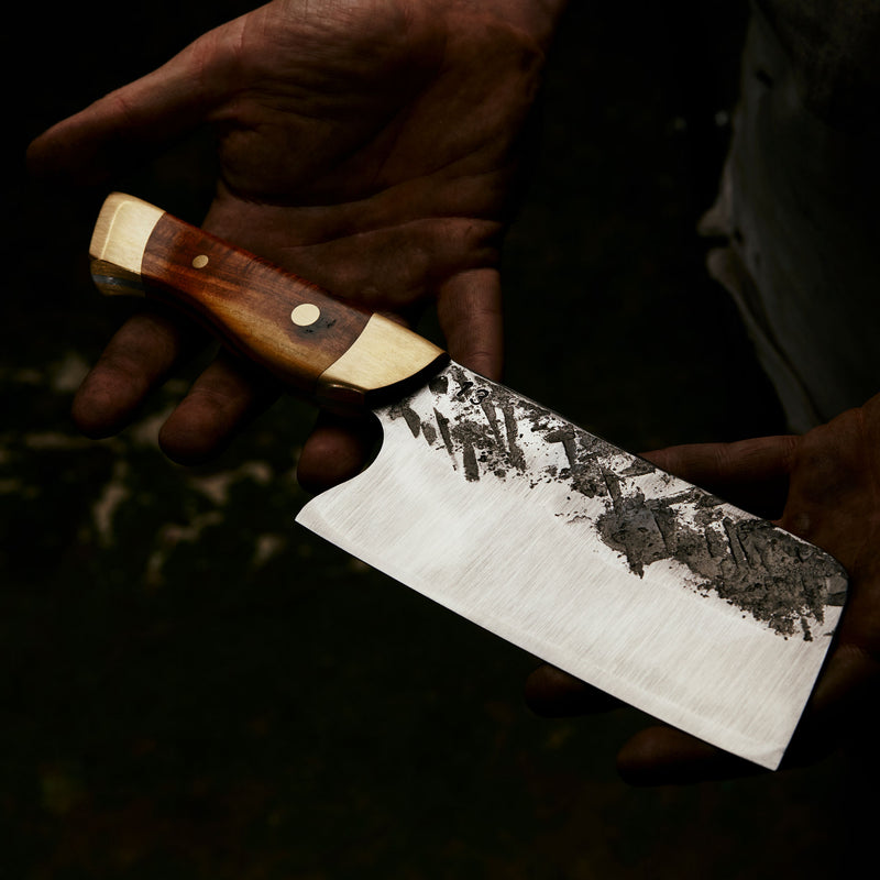hand forged kitchen clever with high quality timber and brass handle in melbourne australia by 13knives
